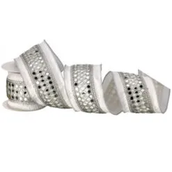 4" X 5 YD White Mirror Trim Dupion Ribbon
