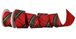 2.5" X 5 YD Red & Green Diagonal Plaid Dupion Ribbon
