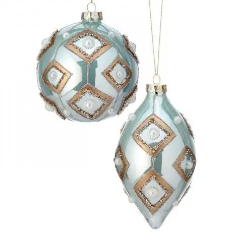 4"- 6" Aqua & Gold Metallic Jeweled Ball Set Of 6 3 4"- 6" Aqua & Gold Metallic Jeweled Ball Set Of 6