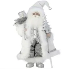 18" White Christmas Santa With Tree Staff & Gifts