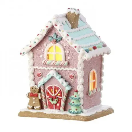 8.5" Sweets Pink Gingerbread House 3 8.5" Sweets Pink Gingerbread House
