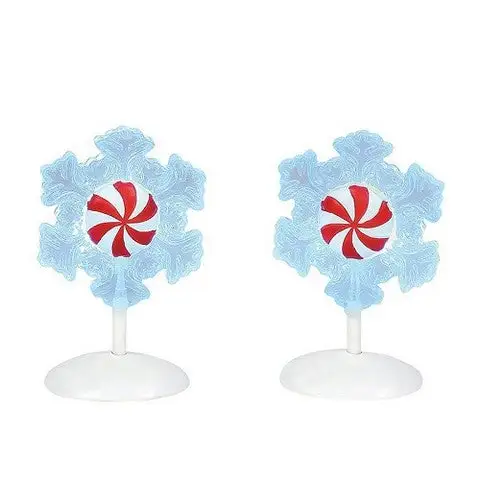 Village Accessory Lit Peppermint Snowflakes 3 Village Accessory Lit Peppermint Snowflakes
