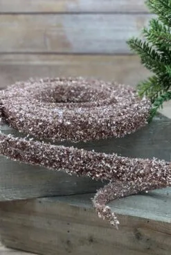 1" X 3 YD Rose Gold Tinsel Garland Ribbon