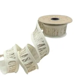 1.5" X 10 YD Cream Glitter Merry Christmas Ribbon
