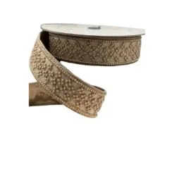 2" X 10 YD Rose Gold Metallic Dupion Floral Trim Ribbon