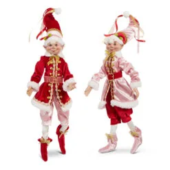 16" Red & Pink Charming Elves Set Of 2