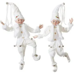 16" White Posable Elf Set Of 2