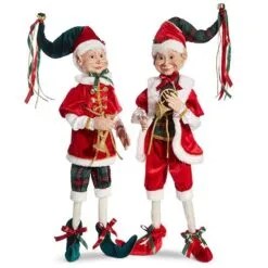 30" Red Green Posable Assorted Elf Set Of 2