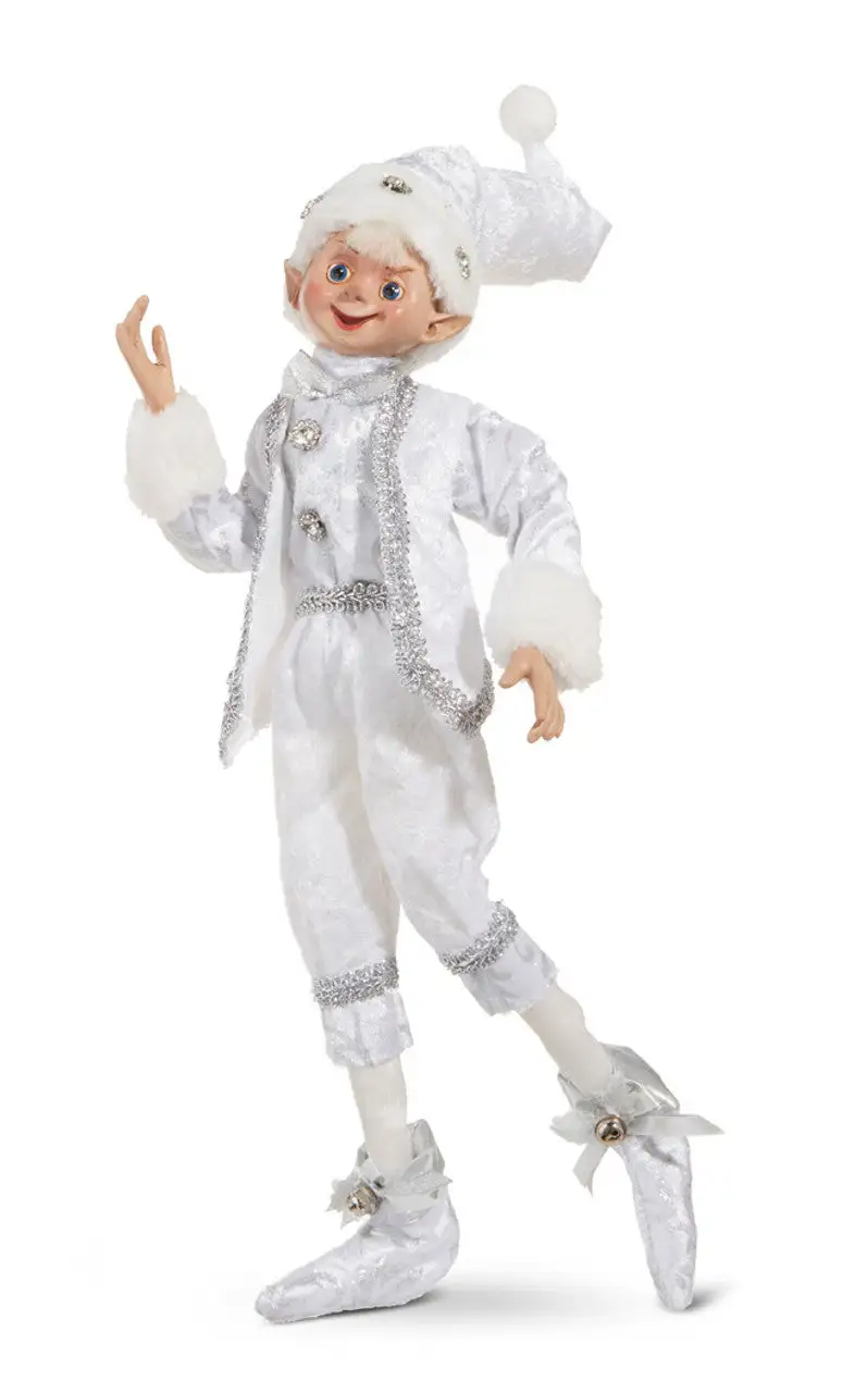 16" White Silver Posable Elf Set Of 2 4 16" White Silver Posable Elf Set Of 2 - Image 2