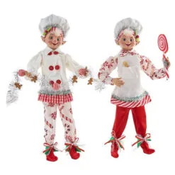 16" Peppermint Candy Posable Elf Set Of 2