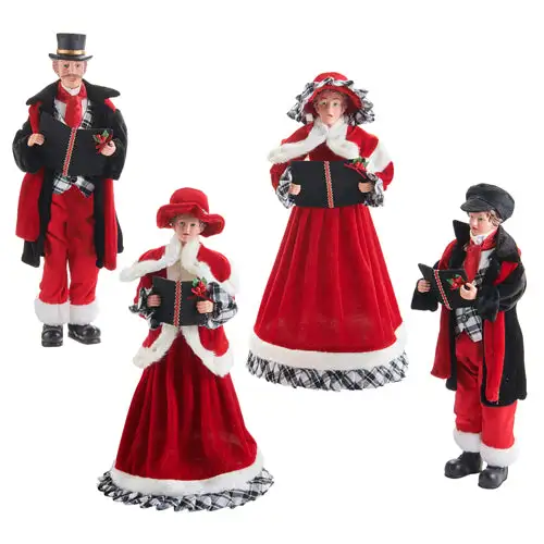 18" Red, White & Black Plaid Carolers Set Of 4 3 18" Red, White & Black Plaid Carolers Set Of 4