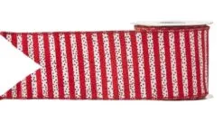 4" X 10 YD Red & White Stripes With Glittered Dots Ribbon