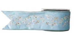 4" X 30 FT Arctic Blue Embroidered Ribbon