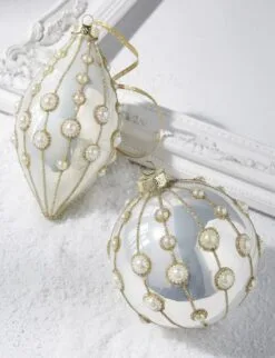 4" Pearl Embellished Assorted Ornament Set Of 4