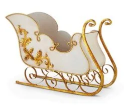 24.5" White Sleigh With Gilded Runners