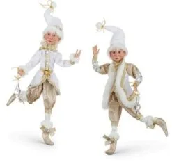 16" Champagne Assorted Elves Set Of 2