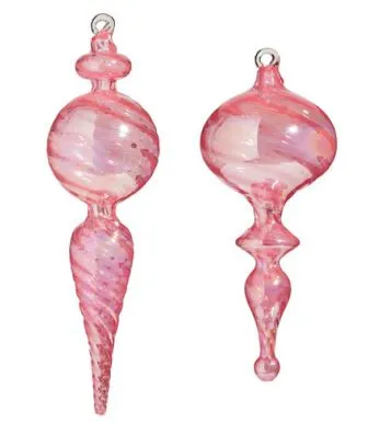 10" Pink Glass Finial Assorted Set Of 2 3 10" Pink Glass Finial Assorted Set Of 2