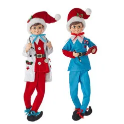 16" Posable Doctor & Nurse Elf Set Of 2