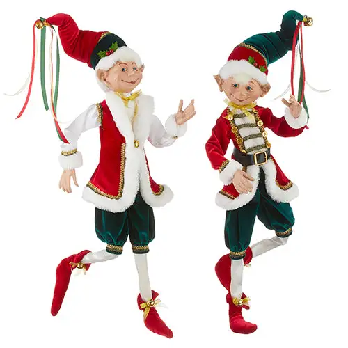 30" Posable Traditional Jester Elf Assorted Set Of 2 3 30" Posable Traditional Jester Elf Assorted Set Of 2