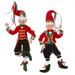 16" Tartan Plaid Posable Elf Assorted Set Of 2