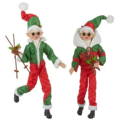 16" Skiing Posable Elf Assorted Set Of 2