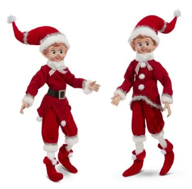 16" Red Vintage Posable Elf Set Of 2 3 16" Red Vintage Posable Elf Set Of 2