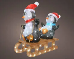 22" 100 LED Cool White Outdoor Penguins On Sled Acrylic