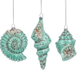 Mark Roberts 5"-7" Assorted Turquoise Seashell Ornament Set Of 3
