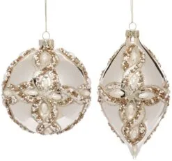 4" Ivory & Gold Jeweled Assorted Set Of 6