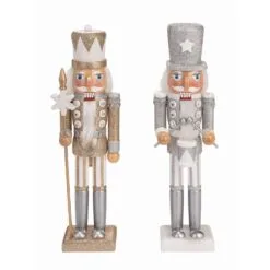 15" Gold & Silver Glitter Nutcracker Assorted Set Of 2