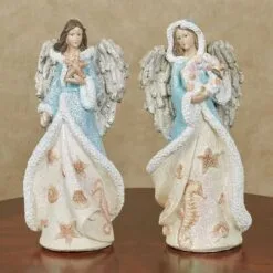 4" Aqua & Ivory Seaside Angels Assorted Set Of 2