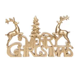 7" Gold Merry Christmas Sign With Deers