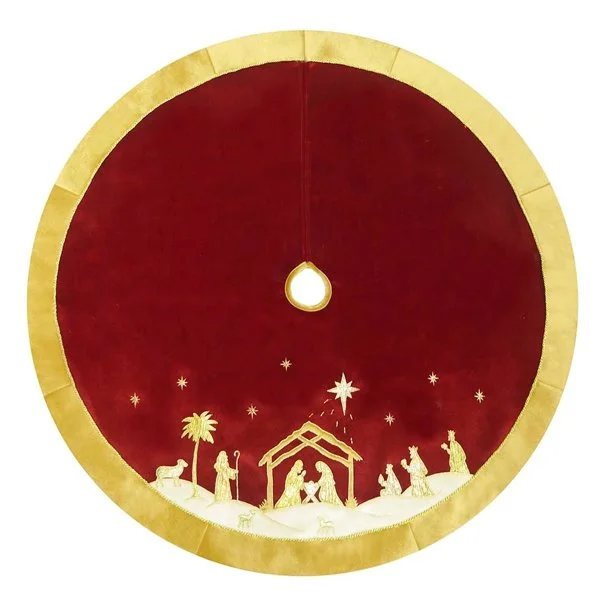 48" Red & Gold Nativity Tree Skirt 4 48" Red & Gold Nativity Tree Skirt - Image 2