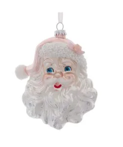 5" Pink & Silver Santa Head Ornament Set Of 2