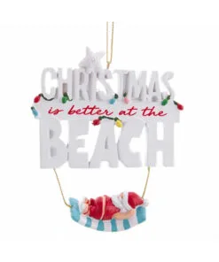 4" Beach Santa On Hammock Ornament Set Of 2
