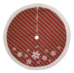 48" Red & Green Plaid Tree Skirt With Snowflakes -Christmas decorations Shop 8613169350d