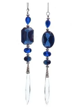 8.25" Blue Jeweled Drop Ornament Set Of 12