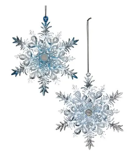 5.5" Blue & Clear Snowflake Ornament Set Of 12 3 5.5" Blue & Clear Snowflake Ornament Set Of 12