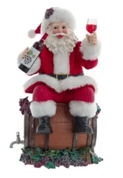 10.5" Santa Sitting On Wine Barrel