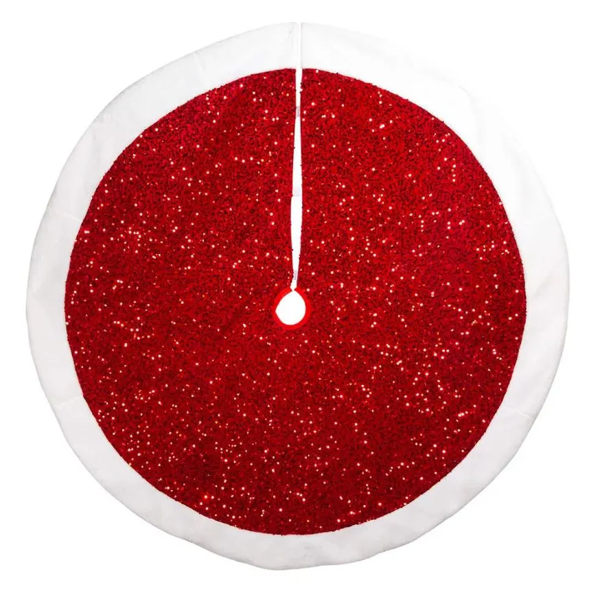 54" Red Sequin Tree Skirt With White Border 5 54" Red Sequin Tree Skirt With White Border - Image 3