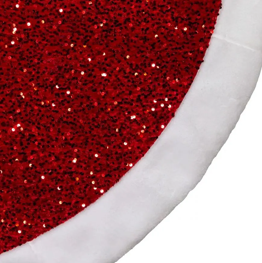 54" Red Sequin Tree Skirt With White Border 4 54" Red Sequin Tree Skirt With White Border - Image 2