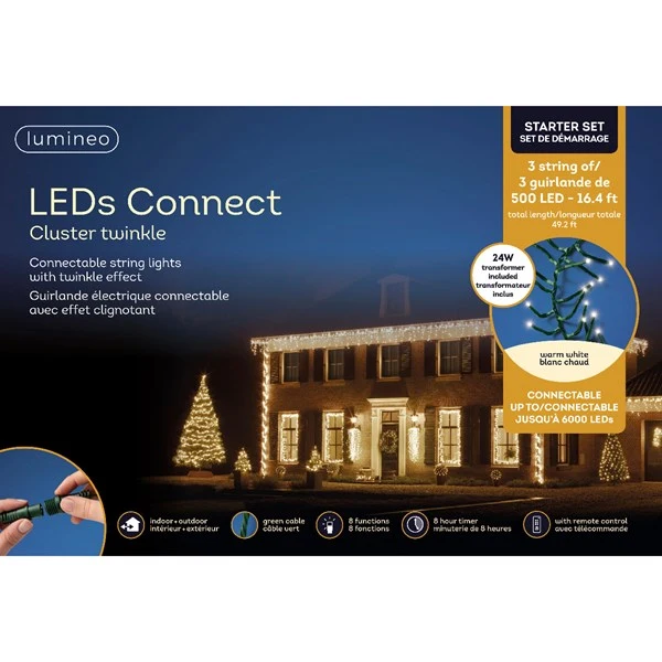 49 FT Cluster Starter Warm White 3 Strings Of 500 LED Lights Each 4 49 FT Cluster Starter Warm White 3 Strings Of 500 LED Lights Each - Image 2