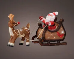 19" 90 LED Cool White Battery Operated Outdoor Santa Sleigh & Reindeer Acrylic