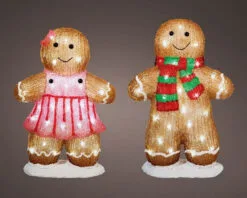 18" 48 LED Cool White Battery Operated Outdoor Gingerbread Couple Set