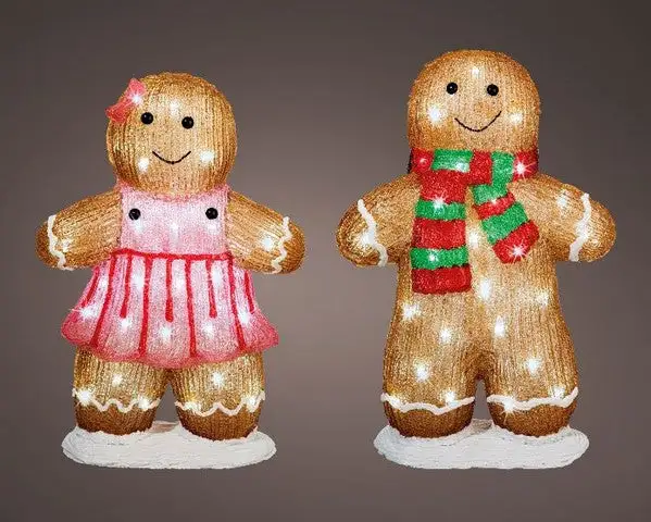 18" 48 LED Cool White Battery Operated Outdoor Gingerbread Couple Set 3 18" 48 LED Cool White Battery Operated Outdoor Gingerbread Couple Set