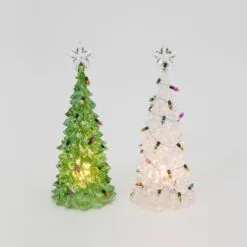 8" White & Green Battery Operated Water Globe Lighted Tree