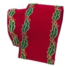 4" X 10 YD Red Holly Bordered Ribbon